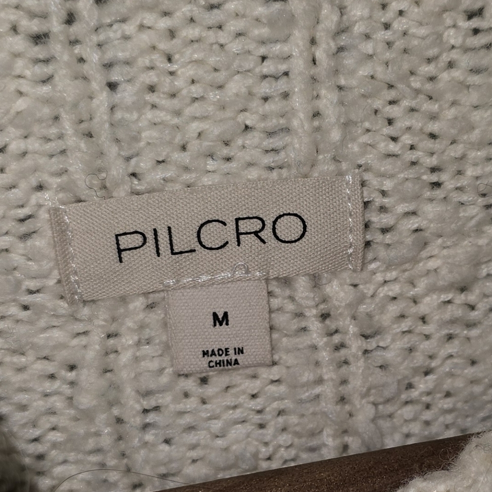 Pilcro Cream Cowl-Neck Sweater with Teal and Peach Stripes - Picture 4 of 9